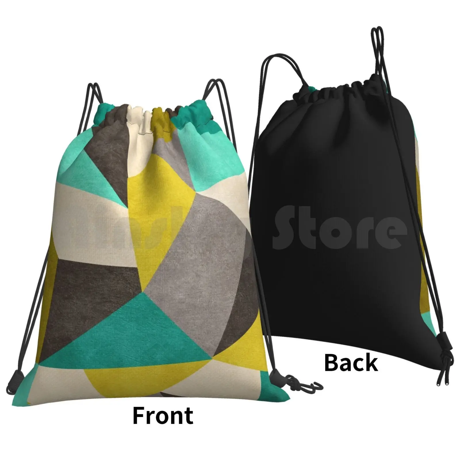 Polygons Backpack Drawstring Bag Riding Climbing Gym Bag  Dverissimo Green Yellow Polygonss Beige Brown Shapes Pattern