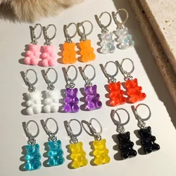 Flatfoosie Rainbow Color Resin Gummy Bear Hoop Earrings for Women Fashion Cute Cartoon Animal Circle Huggies Earrings Jewelry