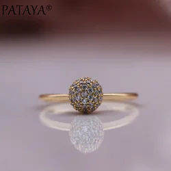 PATAYA New 585 Rose Gold Color Spherical Rings Micro Wax Inlay Natural Zircon Trend Women Rings Wedding Luxury Fashion Jewelry