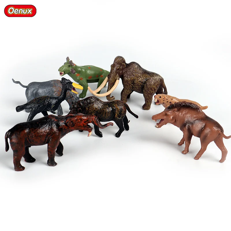 Oenux Mini Ancient Prehistory Wild Animals Sabre-toothed Tiger Mammoth Elephant Action Figure Figurines PVC Model Education Toys