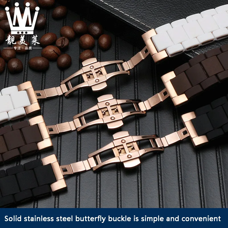 For Armani AR5890 /5891/5906 /5905 Watchband wrist men women silicone stainless steel strap 20mm 23mm Black brown white bracelet