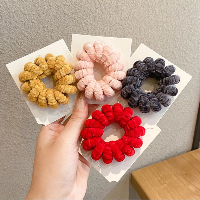 Akcesoria damskie Solid Color elastyczna opaska do włosów futrzany przewód telefoniczny opaska do włosów duży rozmiar kształt spirali gumowa moda Scrunchie