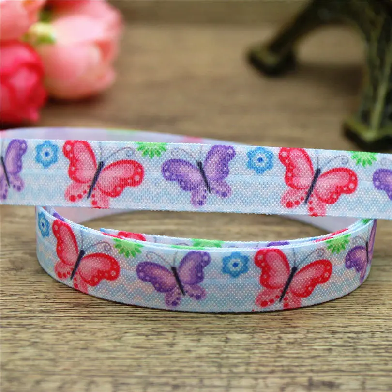 DHK 5/8\'\' 5yards animal  dinosaur flower printed Fold Elastic FOE headband headwear hairband DIY decoration E531