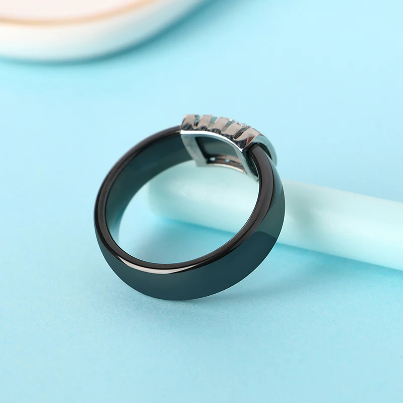 Fashion Black White Unique Rings Women 6mm Ceramic Ring For Women Pave Crystal Comfort Wedding Rings Engagement Brand Jewelry