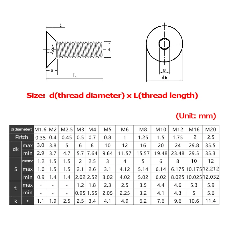 1-10pcs M6 M8 M10 M12 Flat Head Countersunk Head Black Grade 10.9 Carbon Steel Hex Head Cap Machine Screw