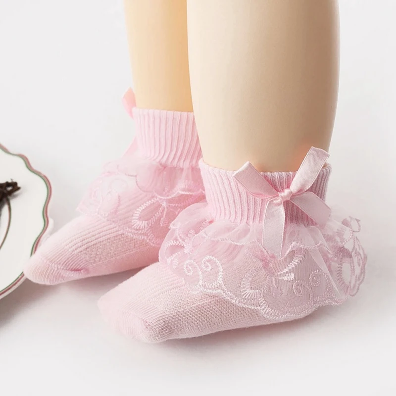 Jlong Baby Girl Cute Socks Cotton Lace Ruffled Bow Princess Party Toddler Children Socks Kids Accessories