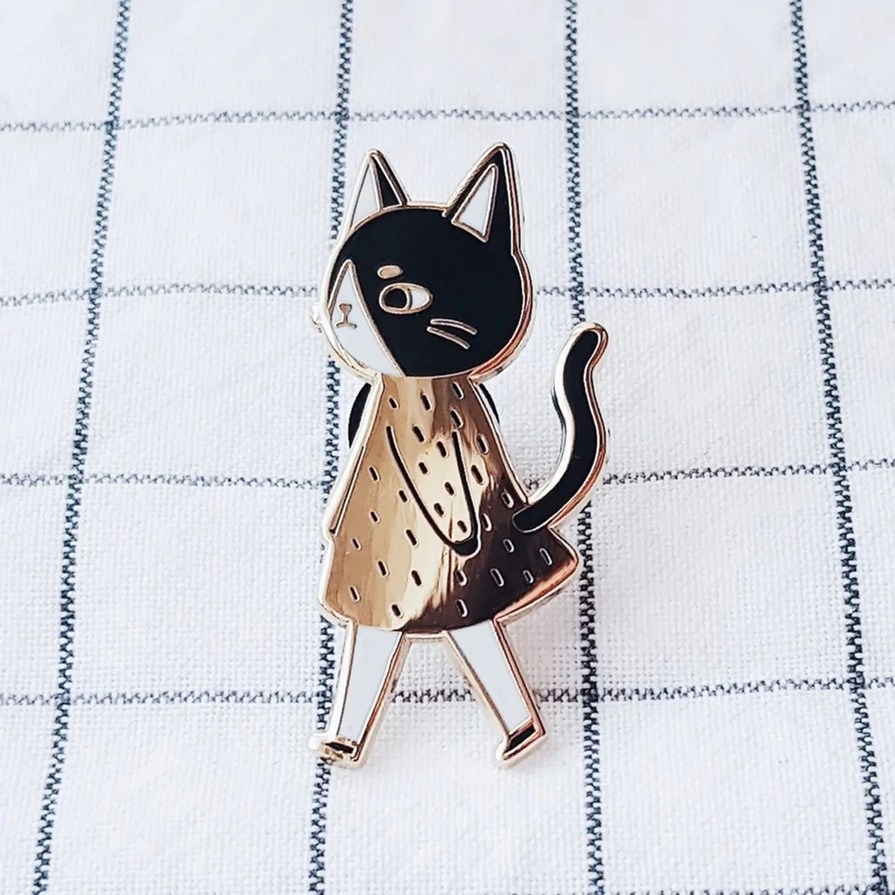 Elegant Lady Cat Hard Enamel Pin Catwalk Series Animal Brooch Fashion Cartoons Cute Cats Golden Badge Backpack Pins Jewelry