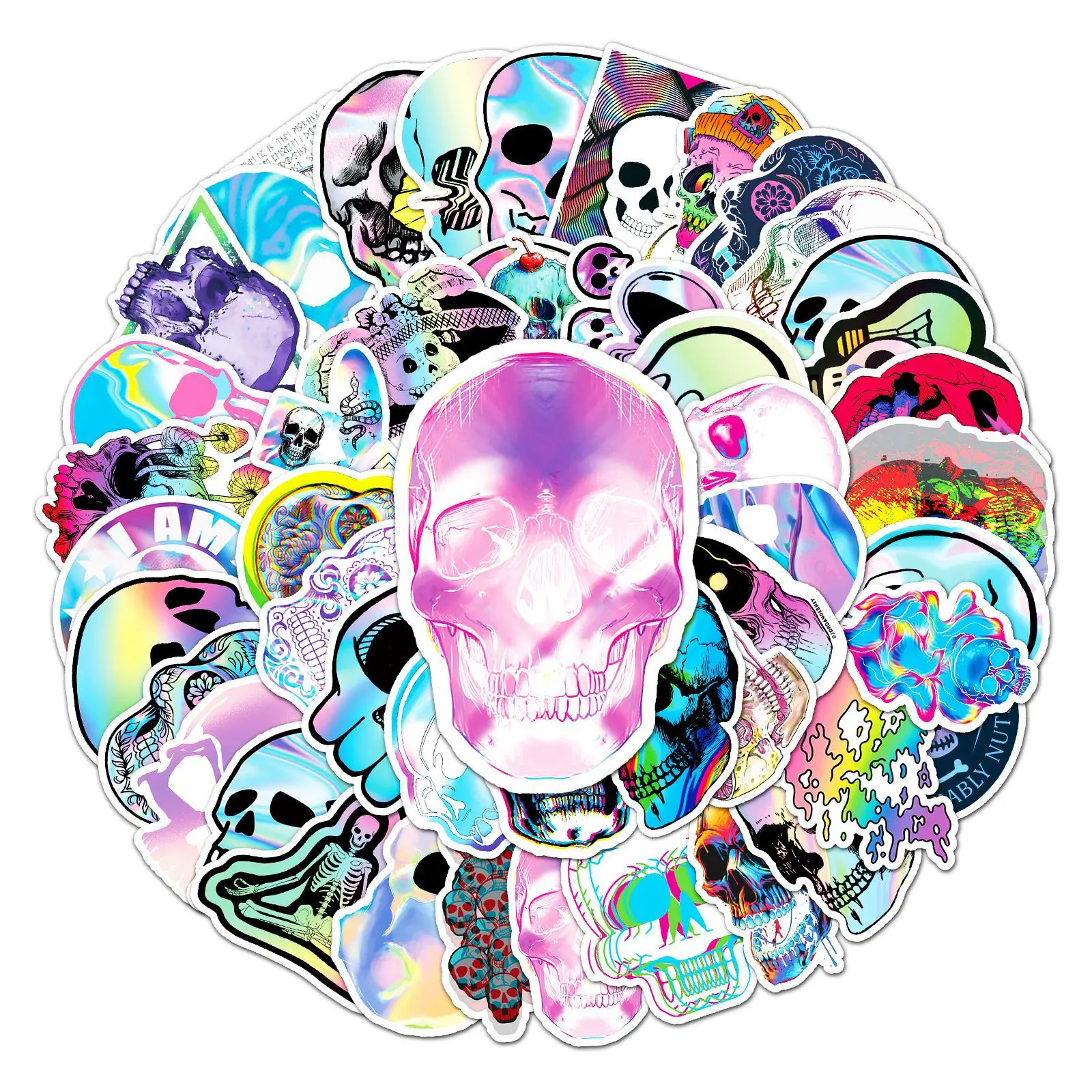 10/30/50PCS Fashion Holographic Laser Skull Stickers Cartoon Guitar Helmet Luggage DIY Classic Toy Decal Graffiti Sticker Kid F3