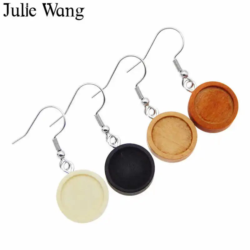 

Julie Wang, 4 пары, деревянные кабошоны, базовые ушные крючки из нержавеющей стали, пустой лоток, серьги, аксессуар для изготовления ювелирных изделий, внутренний 12 мм