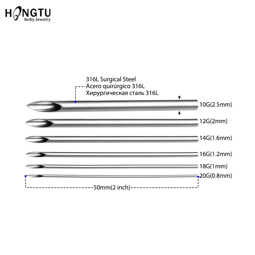 30PCS 10-20G Surgical Steel Sterilized Disposable Piercing Needles For Navel Nipple Ear Nose Lip Tattoo Piercing Kit Tool Supply