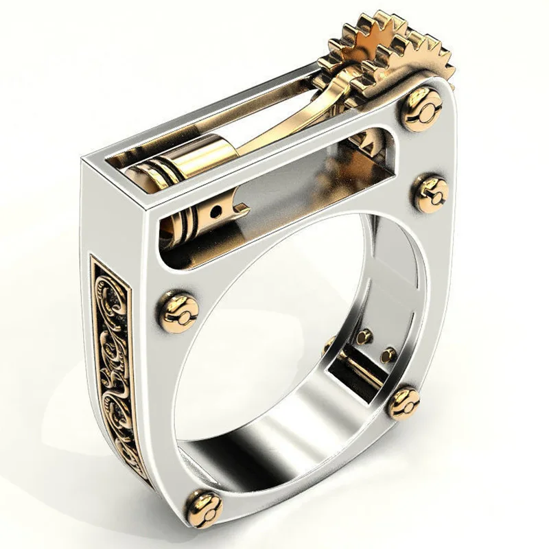 Geometric Mechanical Two-color Unisex Ring Charm Fashion Popular Jewelry