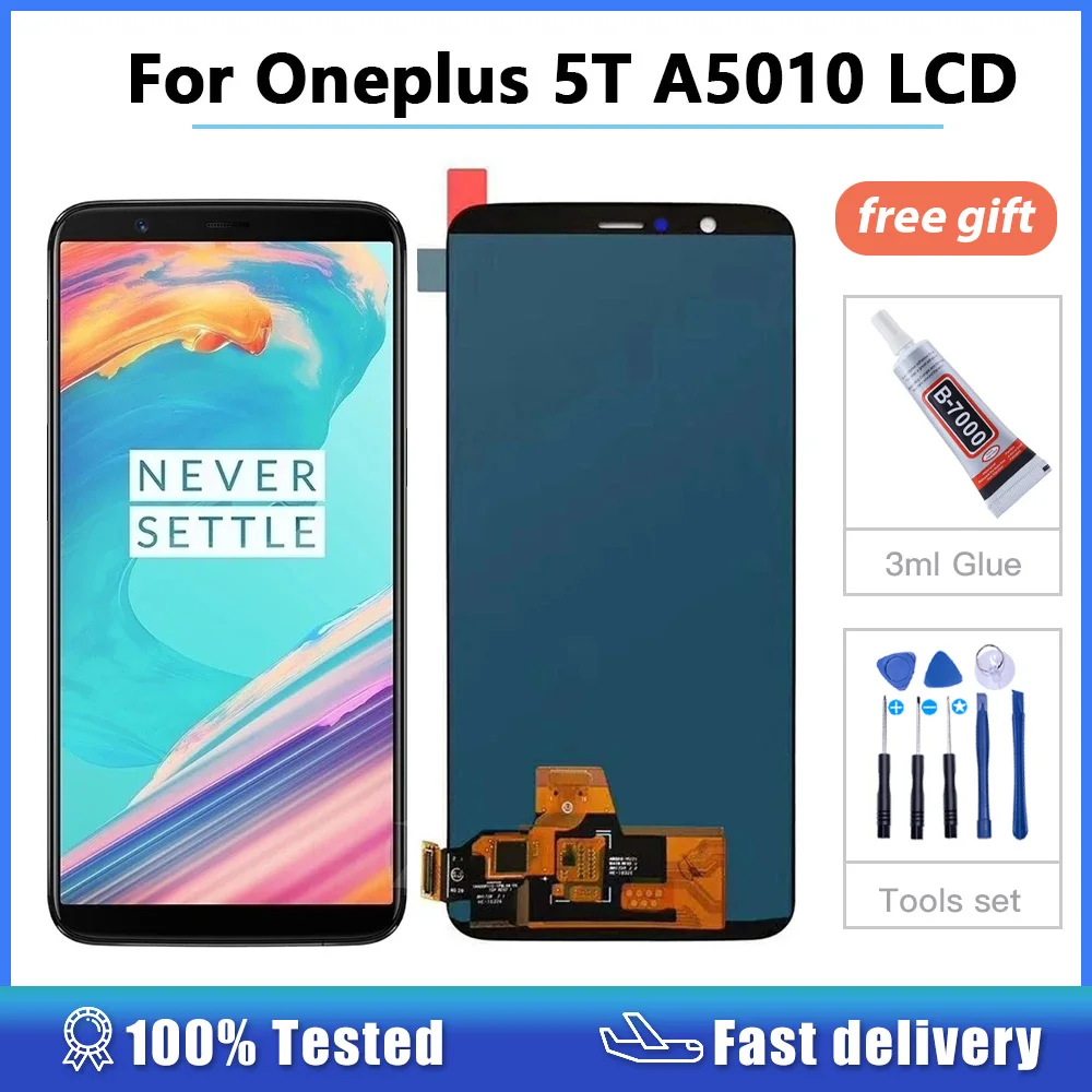 100% Tested OLED LCD For Oneplus 5T A5010 LCD Display + Touch Screen Digitizer Assembly for One Plus 5T Display with frame