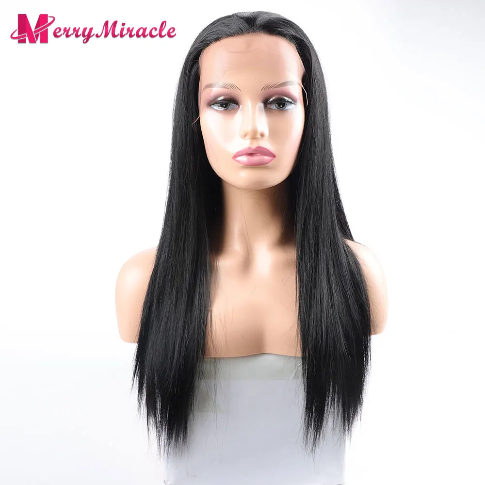 Natural Black Synthetic Lace Front Wig Long Silky Straight Synthetic Wigs for Black Women Heat Resistant Futura Fiber Hair Wigs