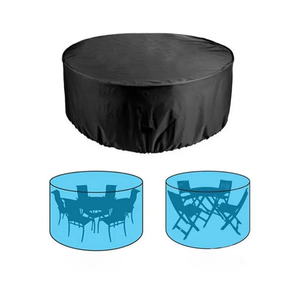 Circular Garden Table Cover, Waterproof Breathable Oxford Fabric Outdoor Furniture Cover, Round (320×94CM) - Black