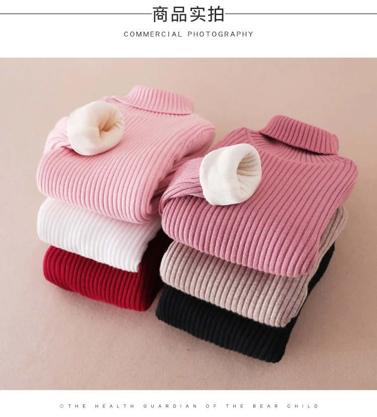 2-14 Boy Winter Fashion Striped Kids Plush Warm Sweater Long-Sleeve Girls Clothes Child Coat Turtleneck Knitted Sweater Outwear