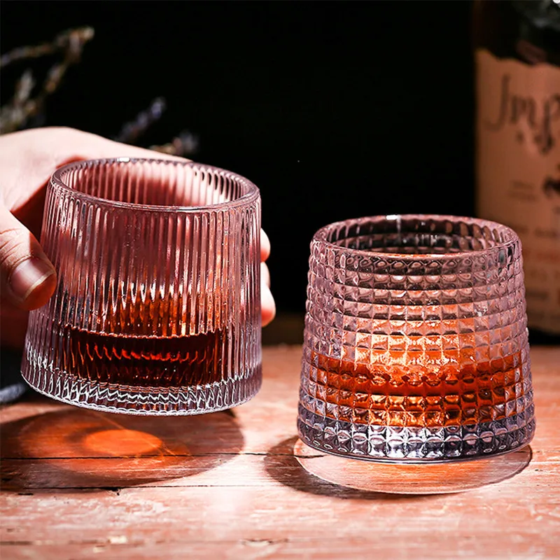 

Novel Creative Tumbler Rotating Wine Glass Thick Crystal Whiskey Tumbler Glass Spinning Tops Design Hammer Glasses Of Wine Spiri