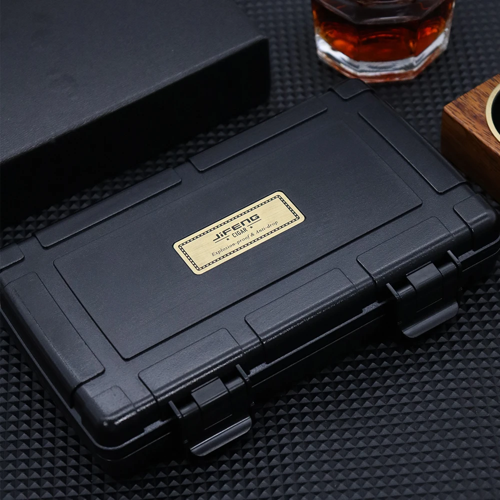 Portable Travel Cigar Box, Moisturizing Cigar Holder, Waterproof Humidor Case, 5 Cigar Set, Black, CH-013, 2021 New