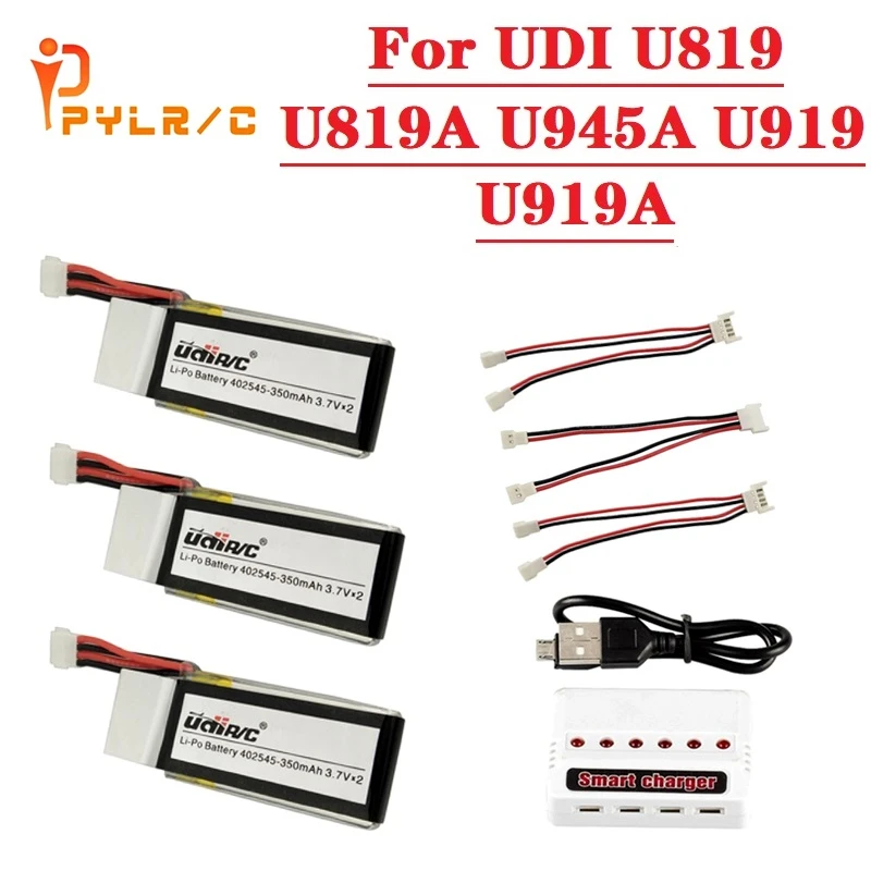 

7.4V 350mAh Lipo Battery + Charger 402545 2S for U819 U819A U945A U919A RC Helicopter 3D Flip Drone RC Quadcopter Spare Parts