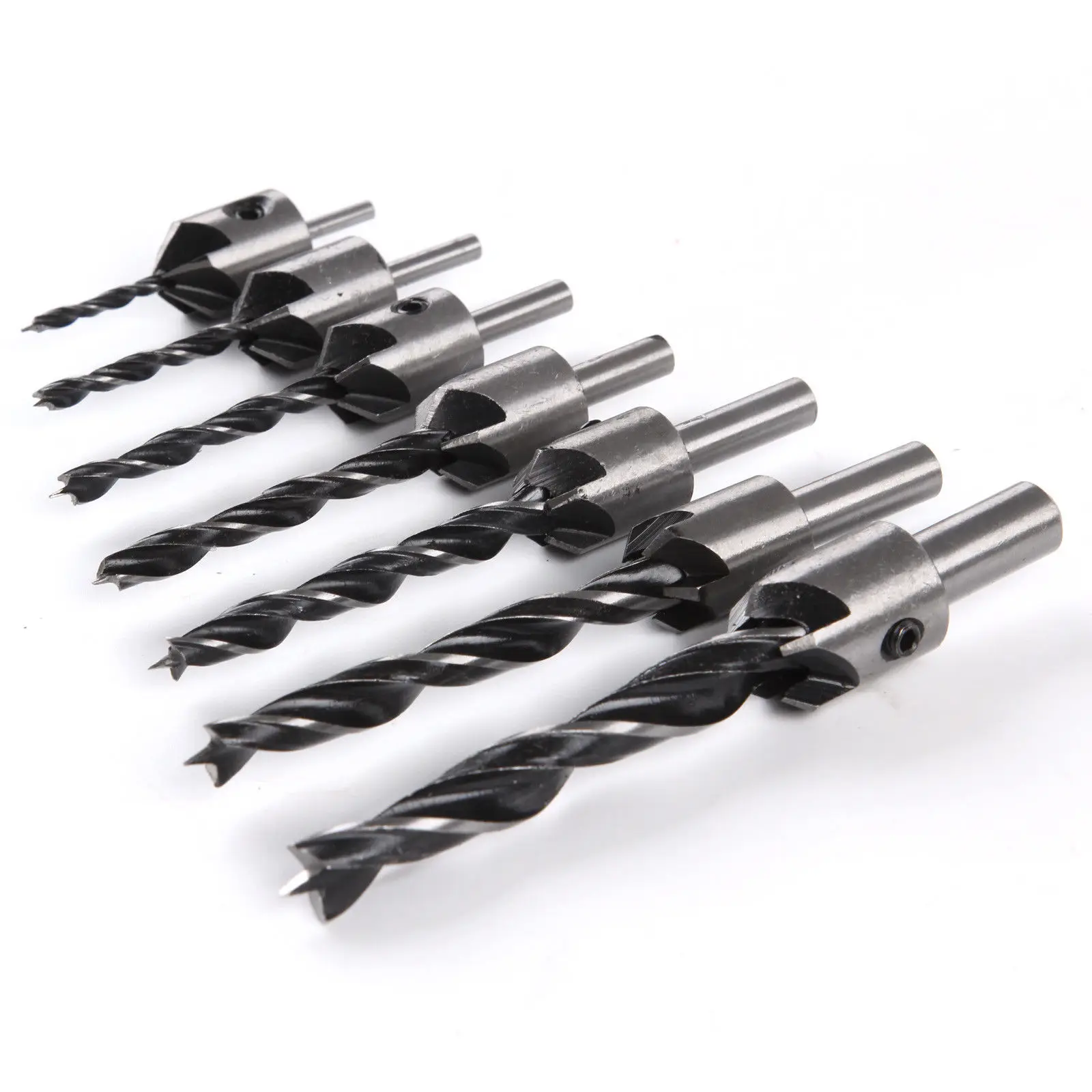 7Pcs Carpentry Countersink Drill Bit Set Round Shank HSS High Speed Steel Woodworking Pilot Screw Holes 3 4 5 6 7 8 10mm D35