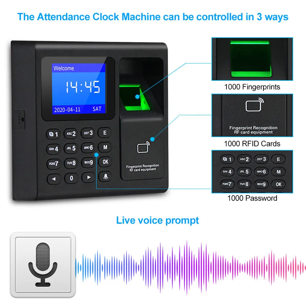 New Fingerprint Attendance Machine Intelligent Biometric Fingerprint Time Attendance Machine Time Clock Recorder Device Employee