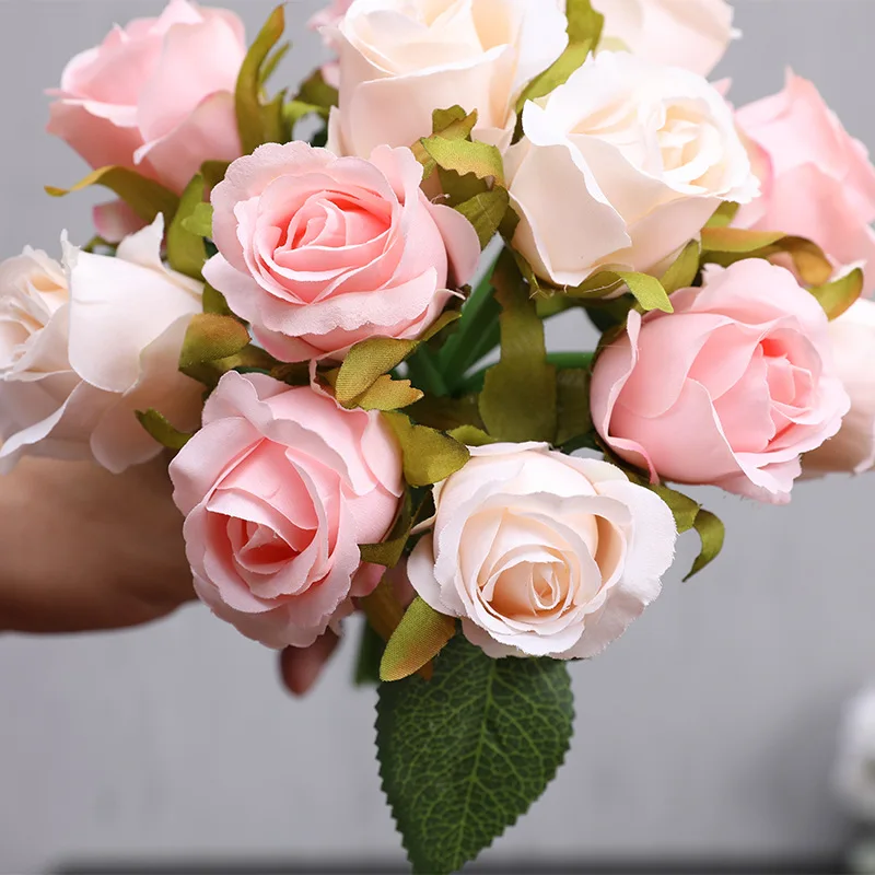 Rosas de seda artificiais para noivas, Bouquets de casamento nupcial, Acessórios de dama de honra, Flores brancas, Casamento, Decoração