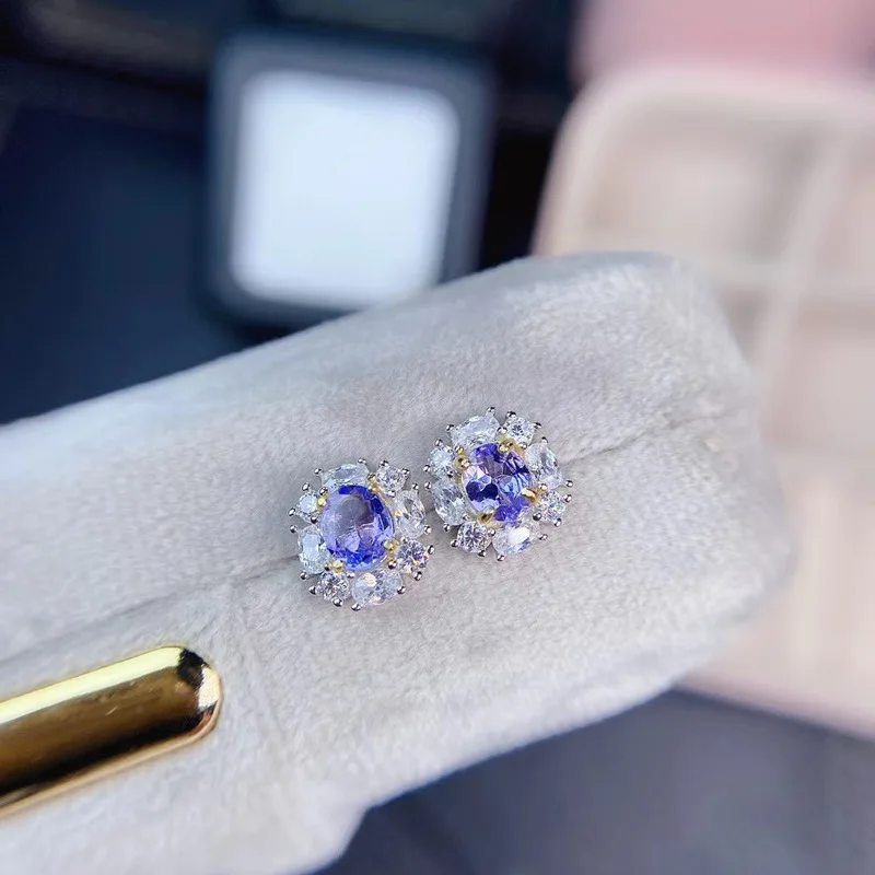 100% Natural and Real Tanzanite Earring 925 Sterling Silver Fine Jewelry Anniversary Jewelry