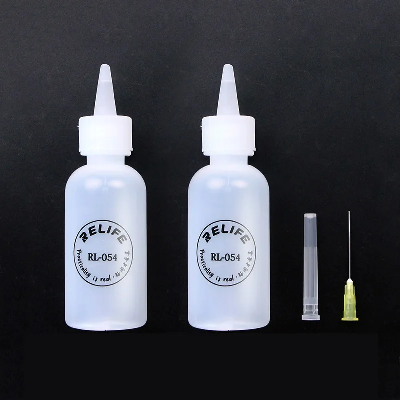 RL-054 50ML Botol Plastik Kosong Ponsel Perbaikan Memeras Botol Alkohol Fluks Solder Damar Dispenser dengan Jarum