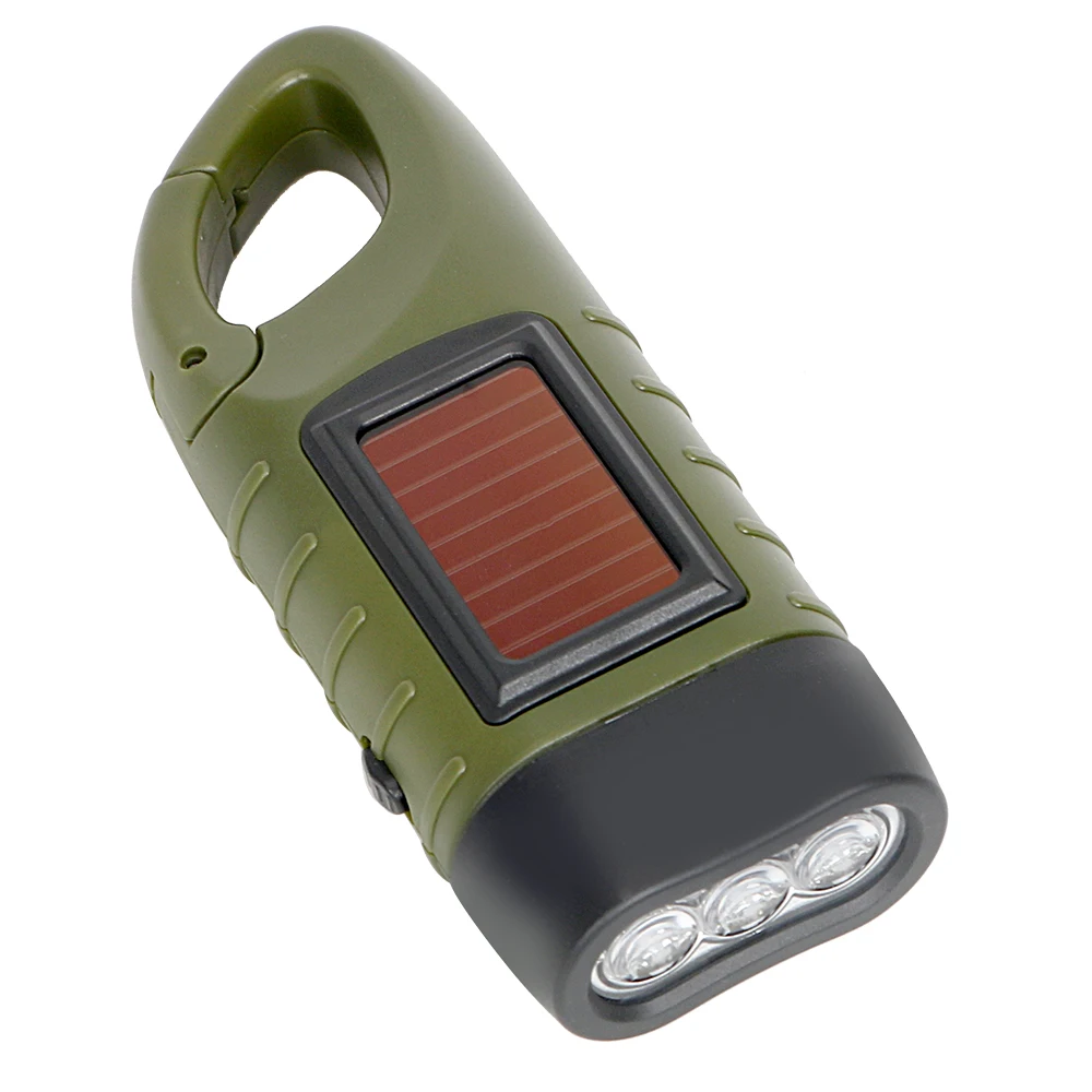 Portable Hand Crank Dynamo Solar Powered Rechargeable LED Camping Emergency Solar Flashlight Torch Night Cycling Self Defense