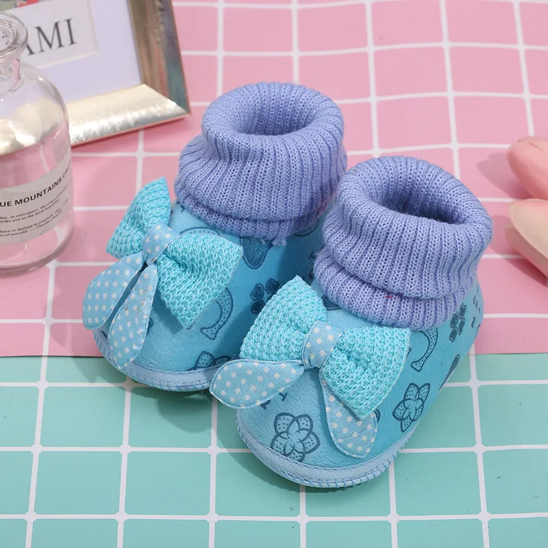 Newborn Toddler Shoes For Baby Girls Boys Winter Warm Baby First Walkers Shoes Fashion Bows Soft Sole Non-slip Crib Booties New