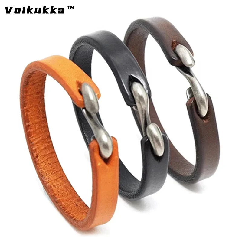 Voikukka Jewelry Hot Sale Vintage Men Women Retro Trend S Buckle Leather Handmade Brown/Coffee/Black Bracelet 18.5cm/20.5cm/22cm