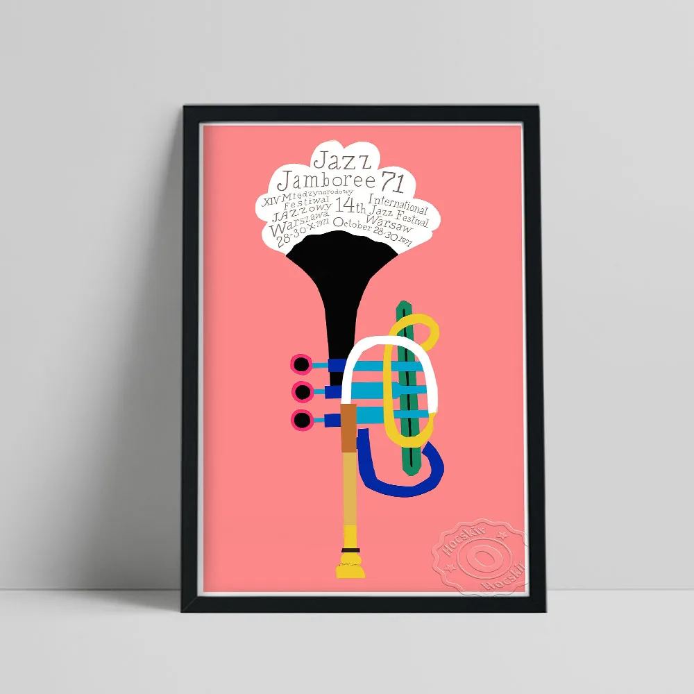 

1971 Polish Jazz Music Festival Poster, Vintage Pink Background Musical Instruments Canvas Painting, Concise Style Home Decor