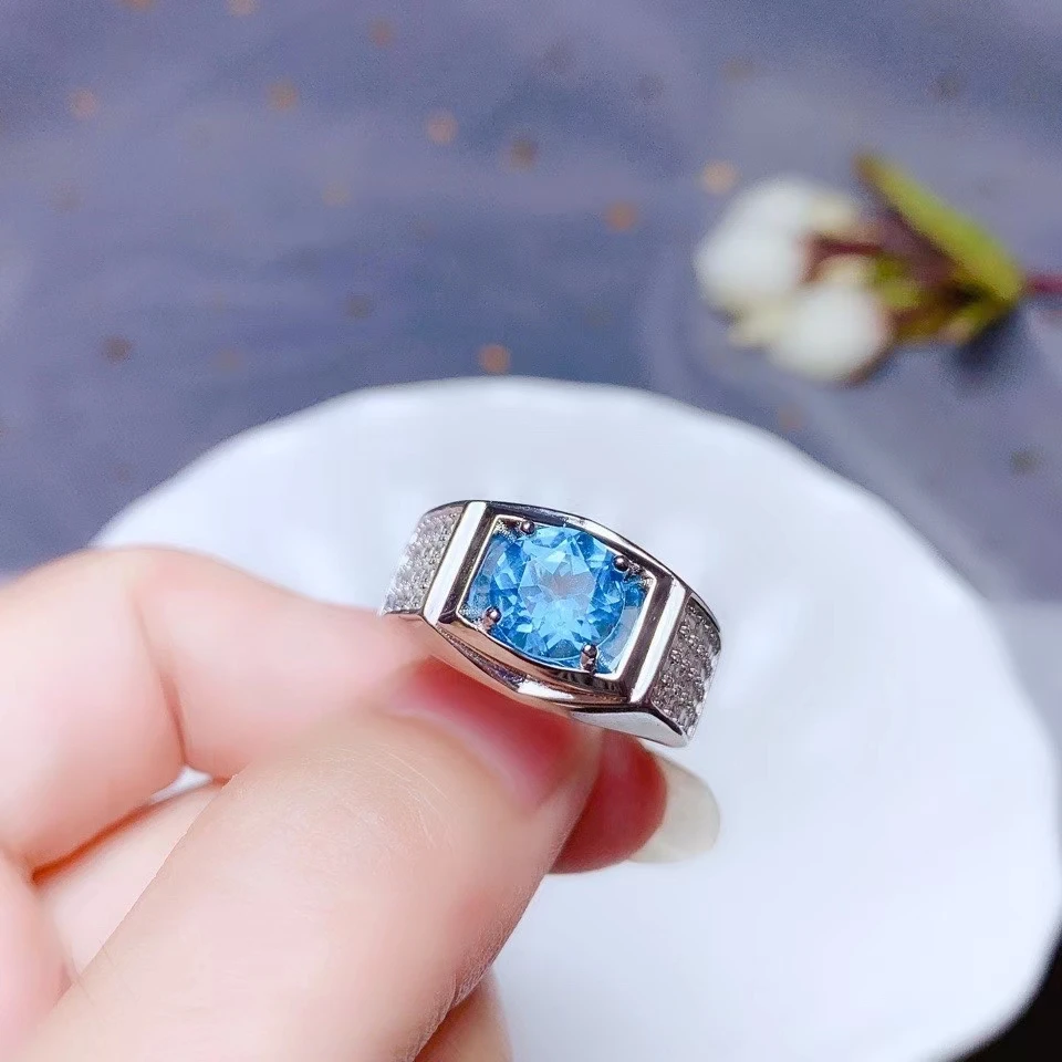 

KJJEAXCMY fine jewelry S925 sterling silver inlaid natural blue topaz new man's gemstone ring support test