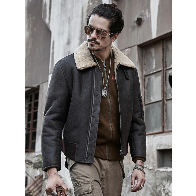 Chaqueta de borreguito B3 para hombre abrigo de piel de oveja Chaqueta corta de cuero agrietado abrigos de invierno novedad de 2019 AliExpress