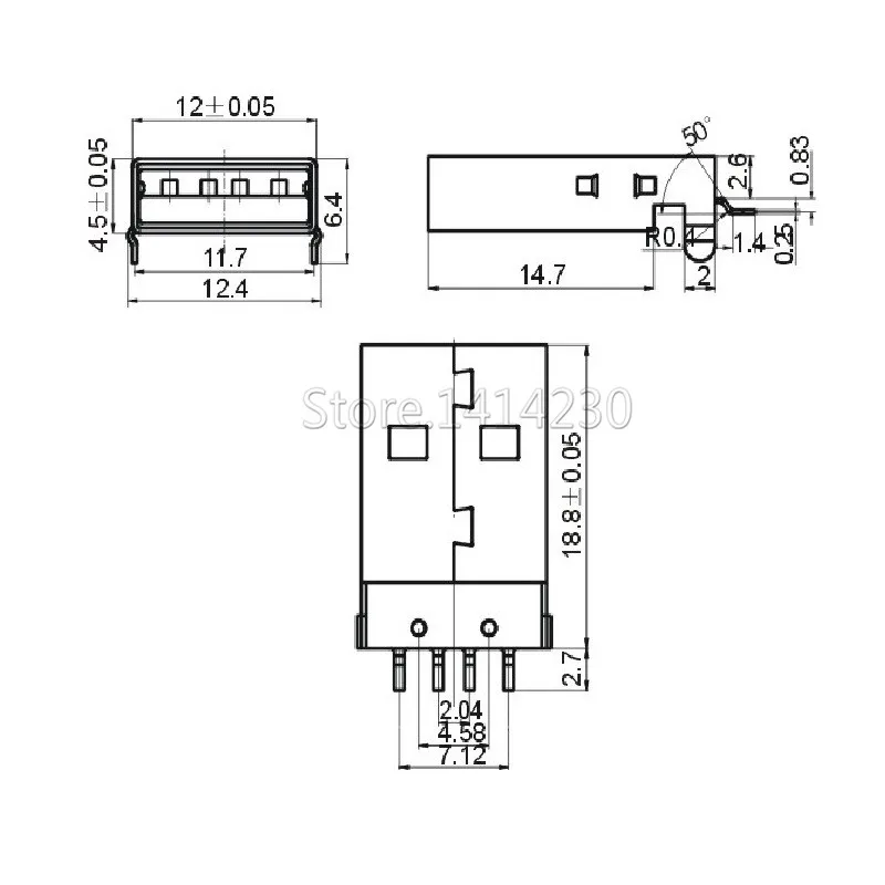 10PCS USB 2.0 Male A Type USB PCB Connector Plug 180 degree SMT Male USB Connectors 4Pins SMD