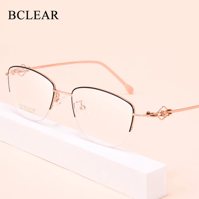 BCLEAR Fashion Cat Eye Style Women Optical Glasses Frames Optic Glasses Frame For Women Myopia Spectacles Half Rim Hollow Legs