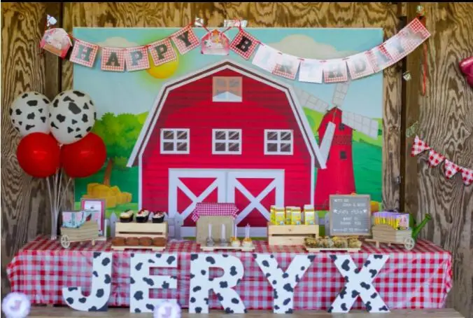 Trang Trại Phông Nền 1st Động Vật Bữa Tiệc Sinh Nhật Vui Vẻ Cho Bé Tắm Trẻ Em Hoa Barnyard Nền Chụp Ảnh Bé Trai Bé Gái Photocall Biểu Ngữ