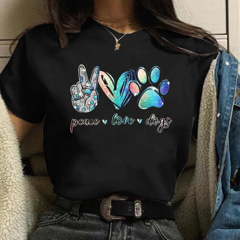 Peace Love Dogs Printed Women T Shirt Fashion Vintage Graphic Printing Tshirt Funny T-shirt Harajuku Summer Tee Shirt Femme Tops