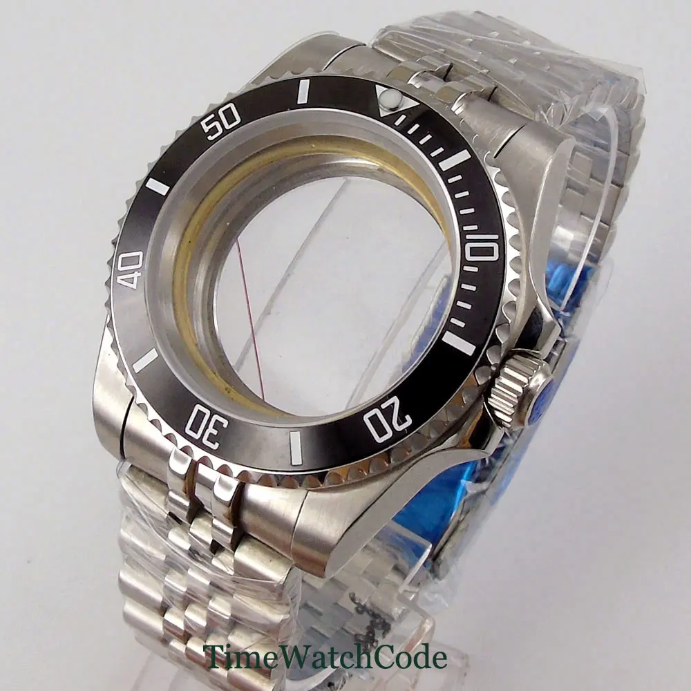 40mm Watch Case + Strap Spare Parts Fit For NH35A Miyota8215 821A ETA2836 Sapphire Glass Ceramic Bezel Insert solid Bracelet