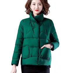 Winter Jacket Women Stand Collar Solid green Female Down Coat Loose Oversized Womens pocket Parka Plus Size M-5XL