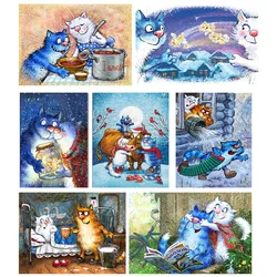 Fai da te diamante quadrato pittura blu bianco gatto diamante 5D ricamo punto croce diamante mosaico kit quadrati cucito decorazioni per la casa