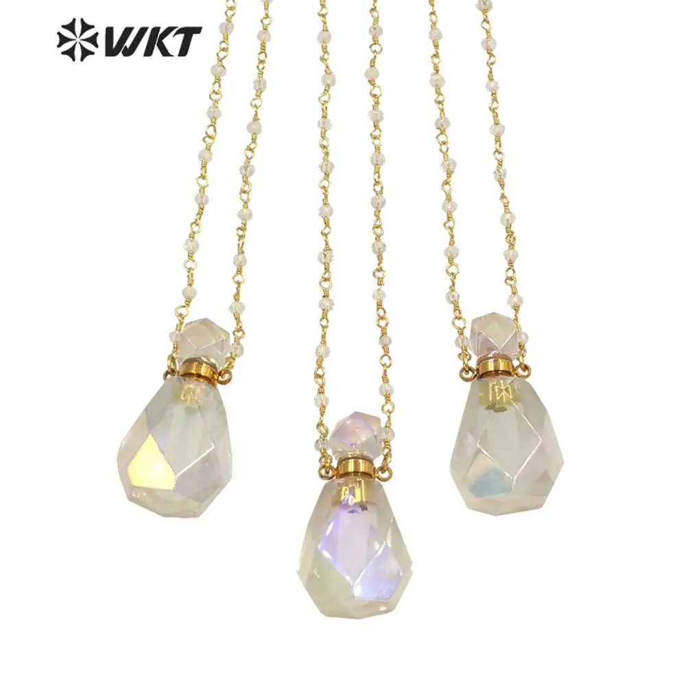 WT-N1235 Trendy Faceted Stone Necklace Water Drop Shape Aura White Crystal Quartz Necklace Stone Rosary Women Jewelry Necklace