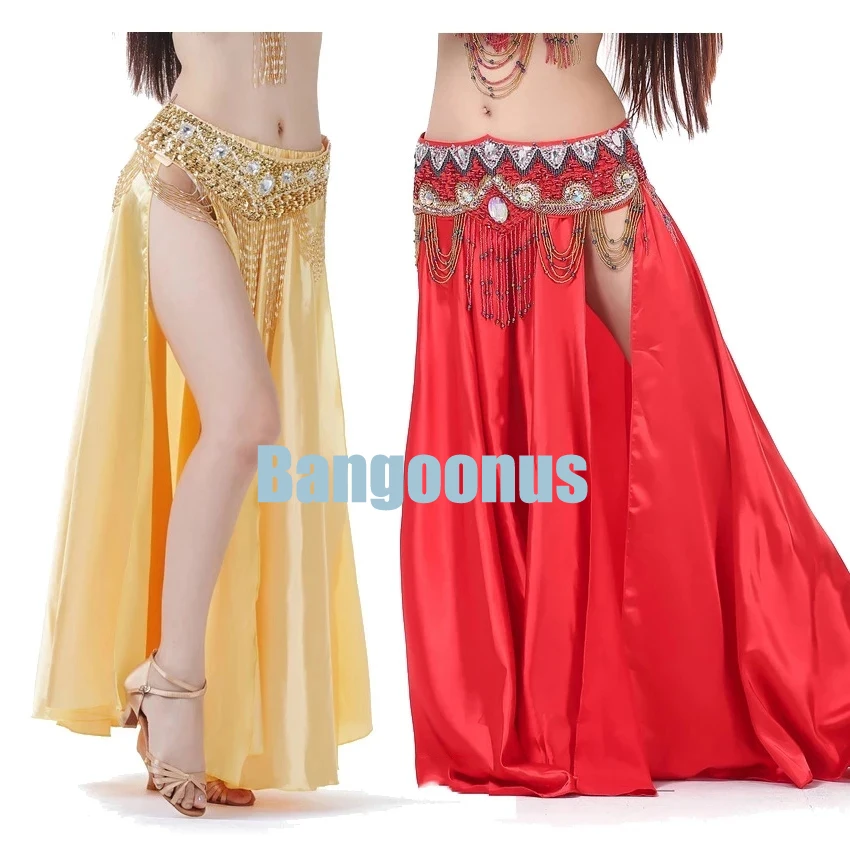 ซาตินผ้าไหม Shining Belly Dance กระโปรง (ไม่มีเข็มขัด) basic Plus ขนาดยิปซีสเปน Flamenco Bally เต้นรำบอลรูมชุด