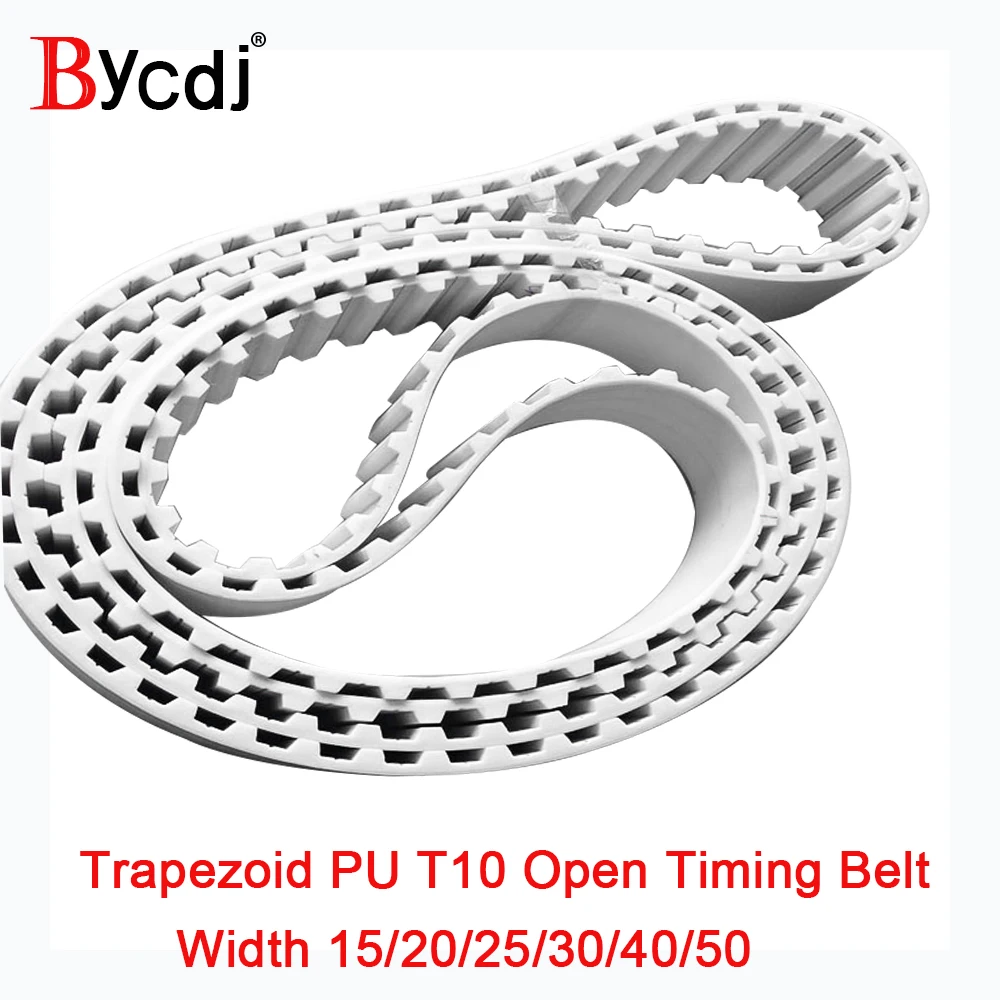 Bycdj Trapezoid PU T10 Open synchronous belt width 15/20/25/30/40/50mm Polyurethane steel T10-15 T10-20 T10-25 open Timing Belt