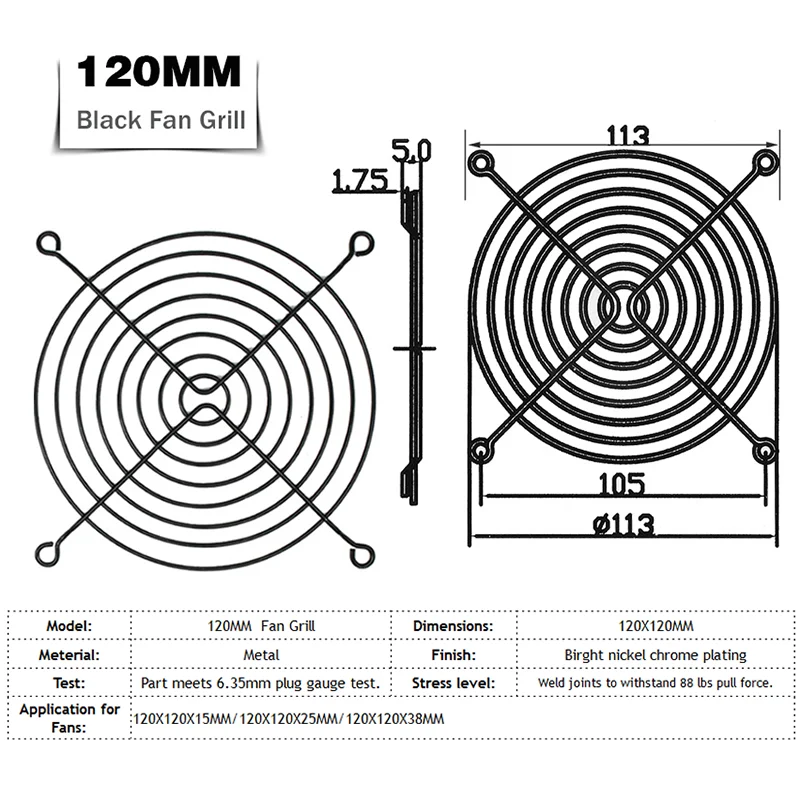 5 Piecces 120mm Fan Grills 120x120m Metal Mesh Finger Protector for 120mm Fan PC Laptop Computer Case Fan LED Fans