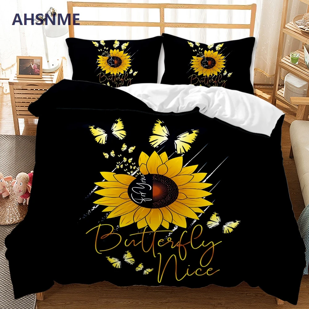 AHSNME Plant Landscape Sunflower Bedding Set Print Quilt Cover for King Queen Size Market can be customized pattern bedding