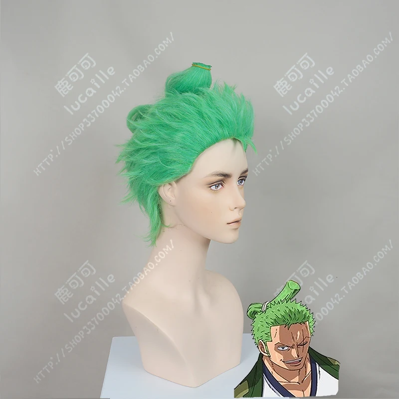 Roronoa Zoro Cosplay Wigs Anime ONE PIECE Slicked-back Green Short Layer High Temperature Fiber Hair Wig + Wig Cap