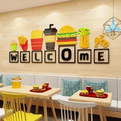 Creative Milk Tea Hamburger Snack Shop Wall Decoration Sticker Fast Food Shop Glass Door Self-adhesive 3D Stereo Wall Stickers