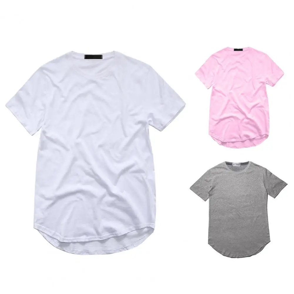 men's T Shirt 2021 Extended Round Sweep T-Shirt Curved Hem Long line Tops Hip Hop Urban Blank Streetwear