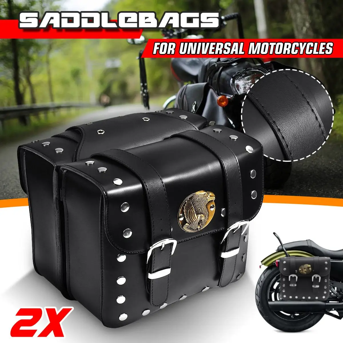 

2pcs universal Motorcycle PU Leather Side Saddle Bags Saddlebags Luggage Black for Universal Motorcycles Waterproof Tool Bag