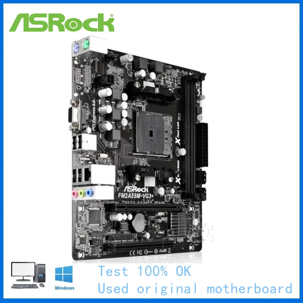 For ASRock FM2A58M-VG3+ Computer USB2.0 SATA II Motherboard FM2 APU CPU  DDR3 For AMD A58M A58 Desktop Mainboard Used